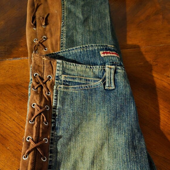 VTG JOU JOU Women's Jeans W Suede Side Stitching Western Chic Sz 9/10 - Picture 7 of 7